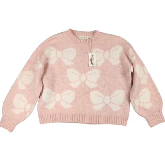 Jessica Simpson Sweaters - Pink BOW Knit Sweater Coquette Balletcore Soft Girl White Detail Cozy Feminine